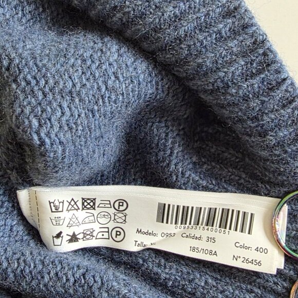 Massimo Dutti Sweater Men XL Heathered Blue LS Crewneck Wool Blend Academia FLAW - Picture 11 of 16